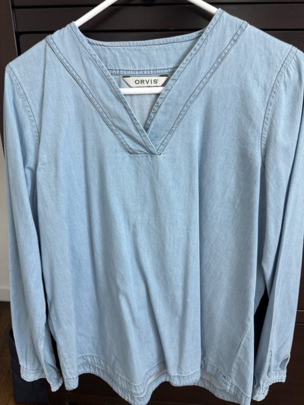 Orvis Light Blue Long-Sleeve V-Neck Blouse
